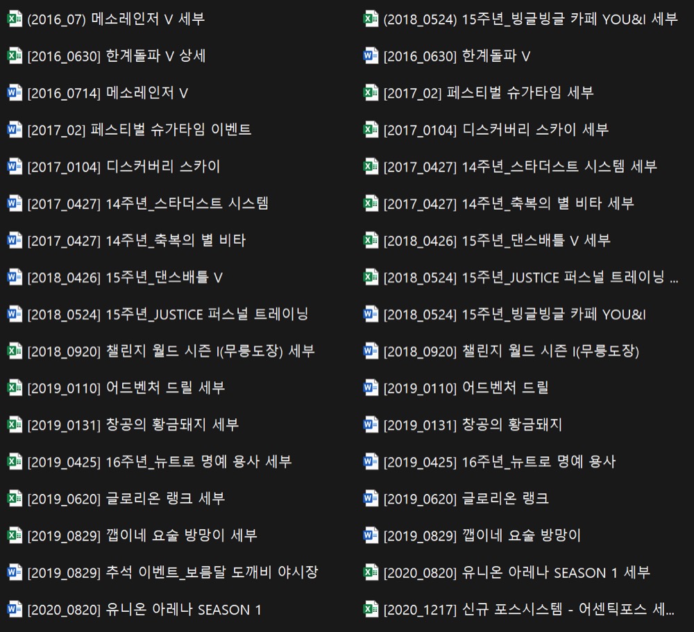 담당 콘텐츠 기획서 파일 목록